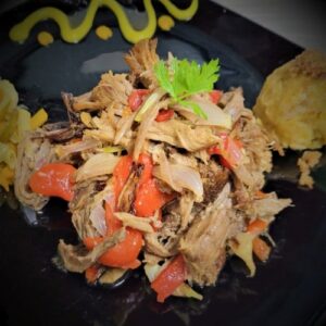 Vaca frita con anillas de cebolla